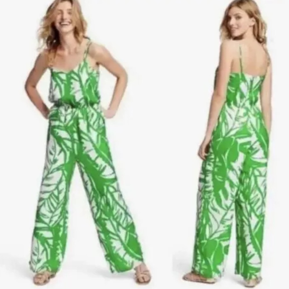 New Lilly Pulitzer Jumpsuit Women Green White Tropical Fully Lined With PocketXS - Picture 1 of 16